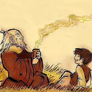 Iroh tomando té con Zuko